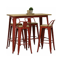 Aubry Gaspard Tabouret de bar en métal laqué et bois d'orme huilé (Lot de 4) rouge.