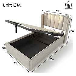 Avis KOMHTOM Lit simple rembourré 90x200, lampe de lecture avec fonction rechargeable, rangement, matériau Lin (sans matelas)