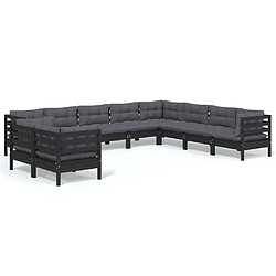 Maison Chic Salon de jardin 10 pcs + coussins - Mobilier/Meubles de jardin - Table et chaises d'extérieur Noir Bois de pin solide -MN90170