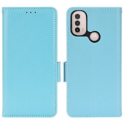 Etui en PU texture litchi, fermeture aimantée avec support cyan pour votre Motorola Moto E20/Moto E30/Moto E40