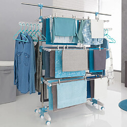 Idmarket Séchoir à linge modulable blanc/bleu grande capacité + 30 accessoires