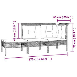 vidaXL Salon de jardin 3 pcs avec coussins Gris Résine tressée pas cher