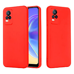 Coque en silicone qualité, antichoc, découpe précise couleur unie avec sangle rouge pour votre Vivo V21e 4G/Y73