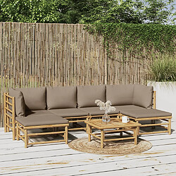 vidaXL Salon de jardin 7 pcs avec coussins taupe bambou