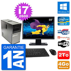 PC Tour Dell 7010 Ecran 22" Intel i7-2600 RAM 4Go Disque 2To Windows 10 Wifi - Occasion