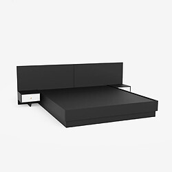 Llb Lit Double 160x190cm Relevable 2 Tables De Chevet Design Moderne Schwaz, Couleur: Noir pas cher