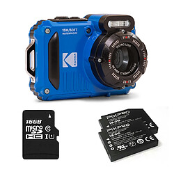 KODAK Pixpro Pack WPZ2 + 2 Batteries + 1 carte SD - Compact 16MP étanche à 15m, Anti-Choc, Video 720p, Ecran LCD - Bleu - Bleu