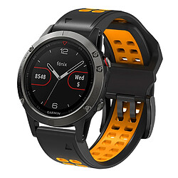 Bracelet en silicone deux rangées de trous, bicolore, attache rapide, 22mm, noir/orange pour votre Garmin Fenix 7/Epix