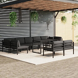 vidaXL Salon de jardin 10 pcs avec coussins Aluminium Anthracite