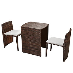 vidaXL Ensemble de bistro 3 pcs avec coussins Résine tressée Marron