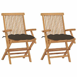 Maison Chic Lot de 2 Chaises de jardin,Fauteuil d'extérieur avec coussins taupe Bois de teck massif -MN34817