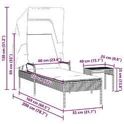 vidaXL Chaise longue avec auvent et table gris clair résine tressée pas cher