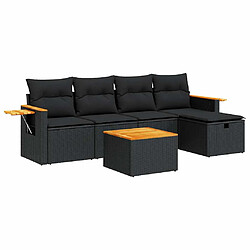 vidaXL Salon de jardin 6 pcs avec coussins noir résine tressée