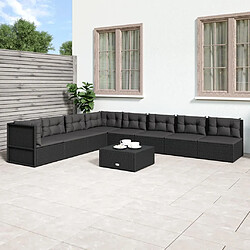 vidaXL Salon de jardin 8 pcs avec coussins noir résine tressée