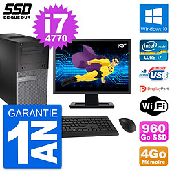 PC Tour Dell 3020 Ecran 19" Intel Core i7-4770 RAM 4Go SSD 960Go Windows 10 Wifi - Occasion