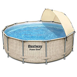 Bestway Piscine tubulaire ronde power steel Ø 3.96 x h.1.07 m + auvent - rotin beige