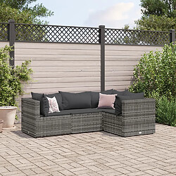 vidaXL Salon de jardin 4 pcs avec coussins Gris Résine tressée