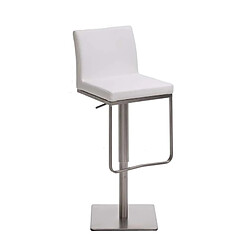 Decoshop26 Tabouret de bar x1 avec repose-pieds plaque de base carrée en acier inoxydable assise en PVC blanc 10_0005309