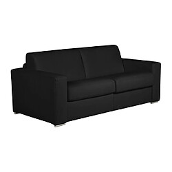 Avis Vente-Unique Canapé 3 places convertible express 100% cuir de buffle noir matelas 22 cm DELECTEA II