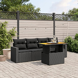 vidaXL Salon de jardin 5 pcs avec coussins noir résine tressée