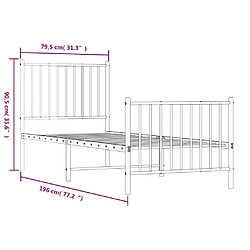 vidaXL Cadre de lit métal sans matelas avec pied de lit blanc 75x190cm pas cher