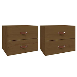 Maison Chic Lot de 2 Tables de Chevet murales - Tables de Nuit Marron miel 50x36x40 cm