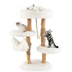 Helloshop26 Arbre à chat en bois 87 cm avec hamac plusieurs plateformes tour à chat avec coussin moelleux corde en sisal suspendue blanc 20_0007666