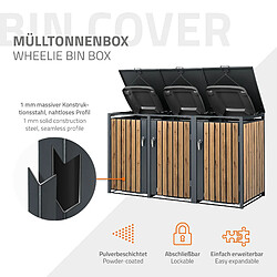 ML-Design Box pour 3 Poubelles, 240L, 200x80x116,3 cm, en Acier, Anthracite/Aspect Chêne, Résistant aux Intempéries, Habillage de Poubelle avec Couvercle Rabattable/3 Portes, Conteneur Abri Hangar