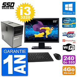 PC Tour Dell 7010 Ecran 22" Intel Core i3-3220 RAM 4Go SSD 240Go Windows 10 Wifi - Occasion