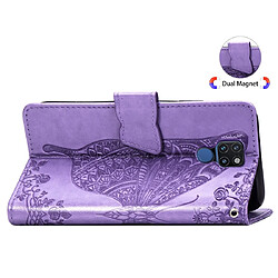 Wewoo Housse Coque Étui en cuir à rabat horizontal Butterfly Love Flowers pour Huawei Mate 20avec supports et porte-cartesainsi que portefeuille et lanière violet clair