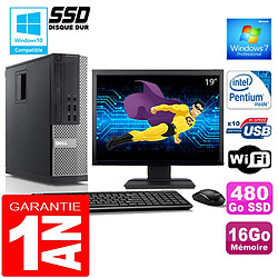 PC DELL 990 SFF Intel G840 Ram 16Go Disque 480 Go SSD Wifi W7 Ecran 19" - Occasion