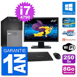 PC Tour Dell 3020 Ecran 22" Intel i7-4790 RAM 8Go Disque 250Go Windows 10 Wifi - Occasion