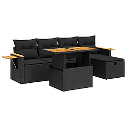 vidaXL Salon de jardin 6 pcs avec coussins noir résine tressée