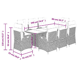 vidaXL Ensemble à manger de jardin 9pcs coussins noir résine tressée pas cher