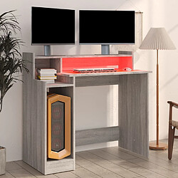 Acheter Maison Chic Bureau solide,Table de travail,Bureau d'ordinateur et lumières LED Sonoma gris 97x45x90cm Bois d'ingénierie -GKD13881