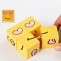 Acheter En bois Cube Drôle Expression Du Visage Puzzle Cube Coloré Blocs de Construction Jouets Woode Jigsaw