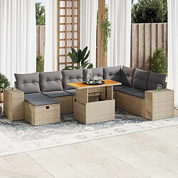 vidaXL Salon de jardin avec coussins 9 pcs beige résine tressée acacia