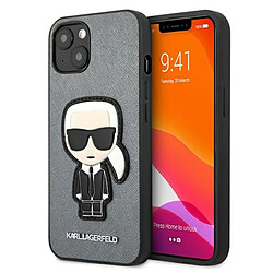 Karl Lagerfeld Saffiano Ikonik Patch - Coque pour iPhone 13 mini (Argent)