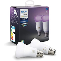 Philips ampoules LED Connectées White & Color Ambiance B22 Compatible Bluetooth avec fonctionne avec Alexa Pack de 2 [Classe énergétique A+]