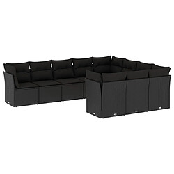 Maison Chic Salon de jardin 10 pcs avec coussins | Ensemble de Table et chaises | Mobilier d'Extérieur noir résine tressée -GKD69523