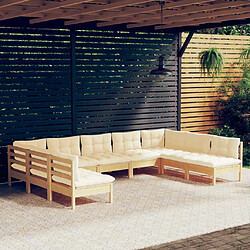 Maison Chic Salon de jardin 9 pcs + coussins - Mobilier/Meubles de jardin - Table et chaises d'extérieur crème Bois de pin solide -MN76132