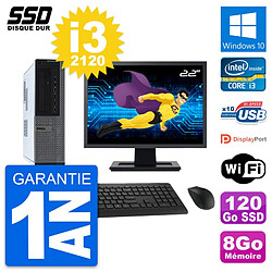 PC Dell OptiPlex 990 DT Ecran 22" i3-2120 RAM 8Go SSD 120Go Windows 10 Wifi - Occasion