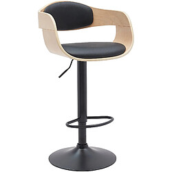 Decoshop26 Tabouret de bar x1 design scandinave en PVC noir et structure en bois clair pieds métal noir 10_0005035