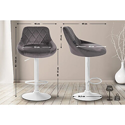 Decoshop26 Tabouret de bar en velours gris coutures décoratives pivotant support métal blanc TDB10659