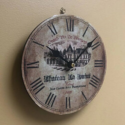 L'Héritier Du Temps Horloge Murale Pendule Ronde en Bois et Papier Grand Vin de Bourgogne 4x16x16cm pas cher