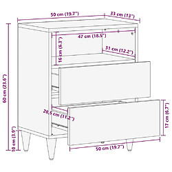 vidaXL Table de chevet gris clair 50x33x60 cm bois de manguier massif pas cher