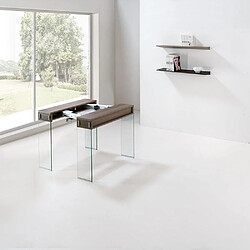 Acheter Inside 75 Table console extensible 45 à 270 cm STEF XL 10 couverts piétement verre clair plateau noyer