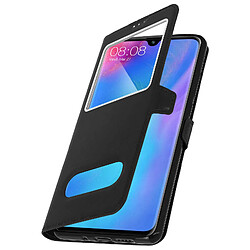 Avizar Housse Huawei P30 Pro Étui Double Fenêtre Fonction Support Coque Silicone - Noir