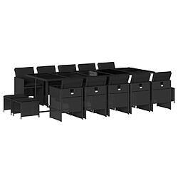 vidaXL Ensemble à manger de jardin 15 pcs coussins noir résine tressée