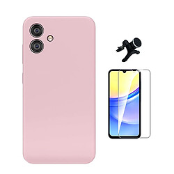 Kit Verre Trempé Clearglass + Housse Silicone Liquide + Support De Voiture Magnétique Phonecare Pour Samsung Galaxy A06 - Rose